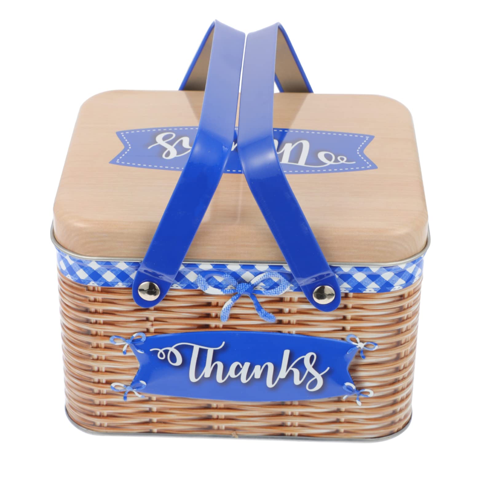 YARNOW Portable Tinplate Candy Box with Handle 6.10X5.04X4.17In Creative Imitation Rattan Biscuit Packing Box Fully Sealed Moisture Proof Candy Jar for Home Party Storage