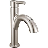 Delta Nicoli 1 Hole Pull Down Bathroom Faucet with Sprayer, Brushed Nickel Single Hole Bathroom Sink Faucet with Pull Out Sprayer for Vanity, Push-Pop Drain, Stainless 15749LF-SSPD
