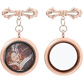 SUPERFINDINGS 2Pcs Bowknot Bouquet Photo Locket Charms Alloy Bridal Brooches Rose Gold Bow Tie Wedding Memorial Brooches Pins Alloy Glass Photo Frame Sweater Shawl Clip for Bridal Decorations