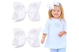 2PCS Oaoleer Layered Grosgrain Ribbon Alligator Hair Clips, White 6-inch Barrettes for Girls, Infants, Toddlers, Kids, and Teens