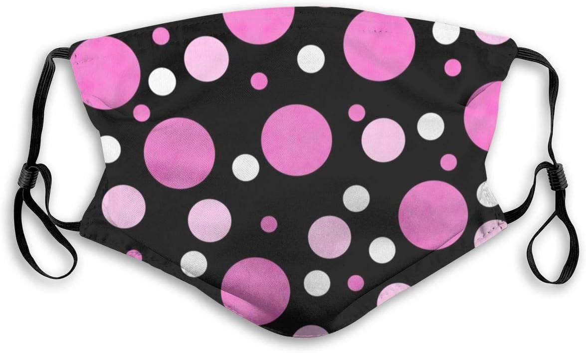 Pink-Black-Polka-Dot Reusable Face Nose Mouth Cover with Adjustable Earloops Dust Mouth Cover for Kids Women Men