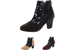 TVNGDLI Women's Flowers Lace Closed Toe High Heels Sandals Back Zipper Cutout Breathable Heeled Ankle Bootie Orthopedic Flora