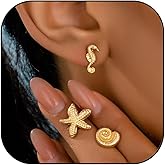 3 Pairs Summer Beach Earrings for Women 14K Gold Shell Starfish Conch Ocean Earrings Bohemian Seashell Stud Earring Set Beachy Jewelry