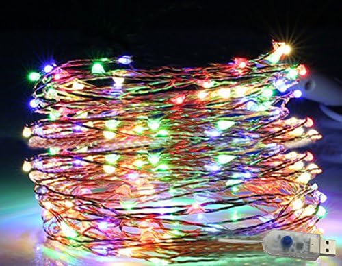 Mscrosmi Copper wire string light USB Plug In, 33FT 100 LED Waterproof 8 modes Color changing rope light for Bedroom Indoor Outdoor Decorative.(Multi-Color)