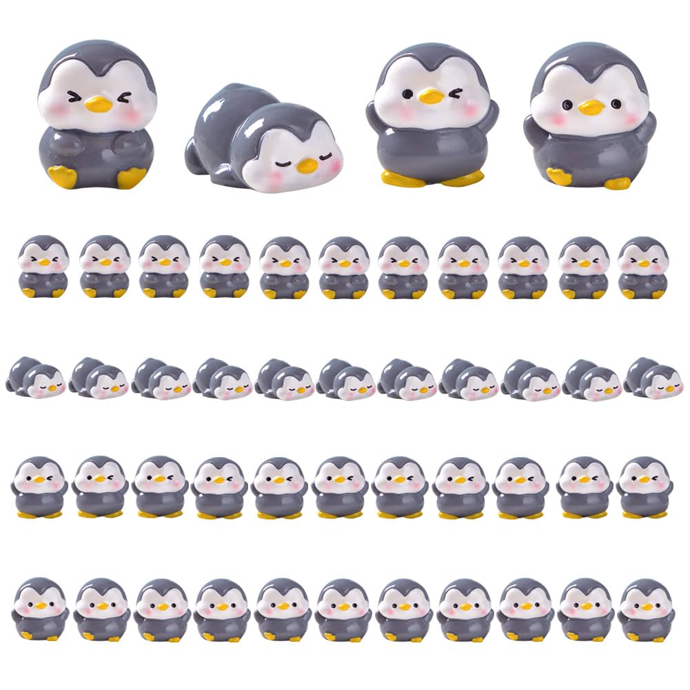 Photo 1 of Yuthsona 48 Miniature Penguin Figurines - Cute Ocean Animal Models for Fairy Garden, Cake Topper, Micro Landscape Décor (Grey)