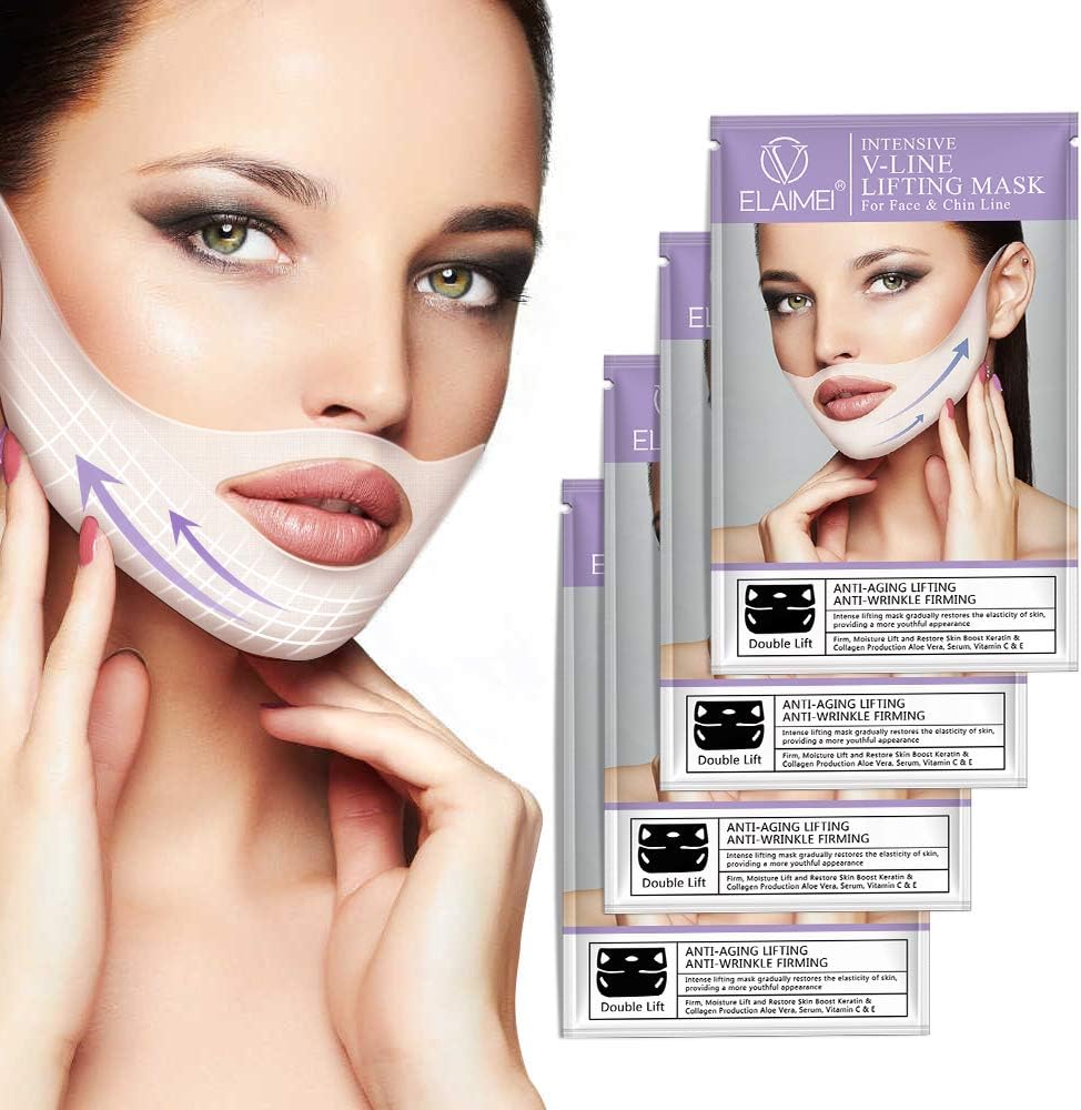 V Line Face Mask, (4pcs) Double Chin Reducer Lifting Face Masks, Face Lift V Lifting Neck Mask Chin Up Patch, Contour Lifting Firming V-shape Facial Moisturizing Firming Mask