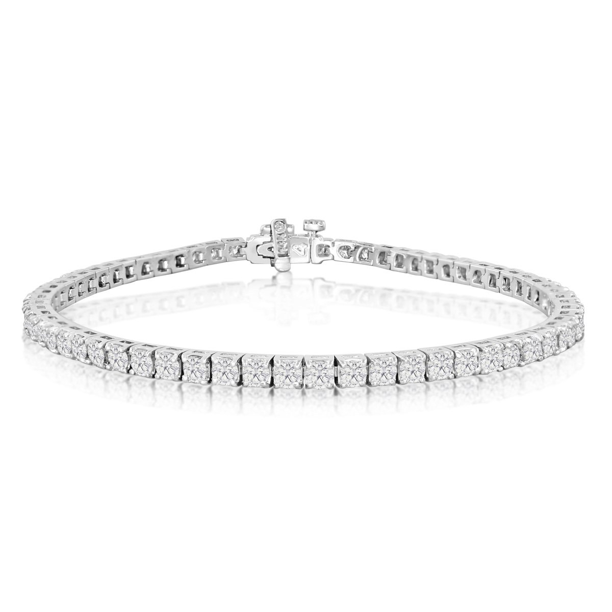 AGS Certified 14 Karat White and Yellow Gold 4 Carat Diamond Tennis Bracelet, Available In 6-9 Inch 