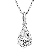 JL LITTLE FOREST Moissanite Necklace for Women 925 Sterling Silver Teardrop Pendant 1.5/2/4 Carat Pear Cut D-Color VVS1 Moissanite Necklaces Jewelry Valentine Wedding Birthday Gifts for Her Wife Mom