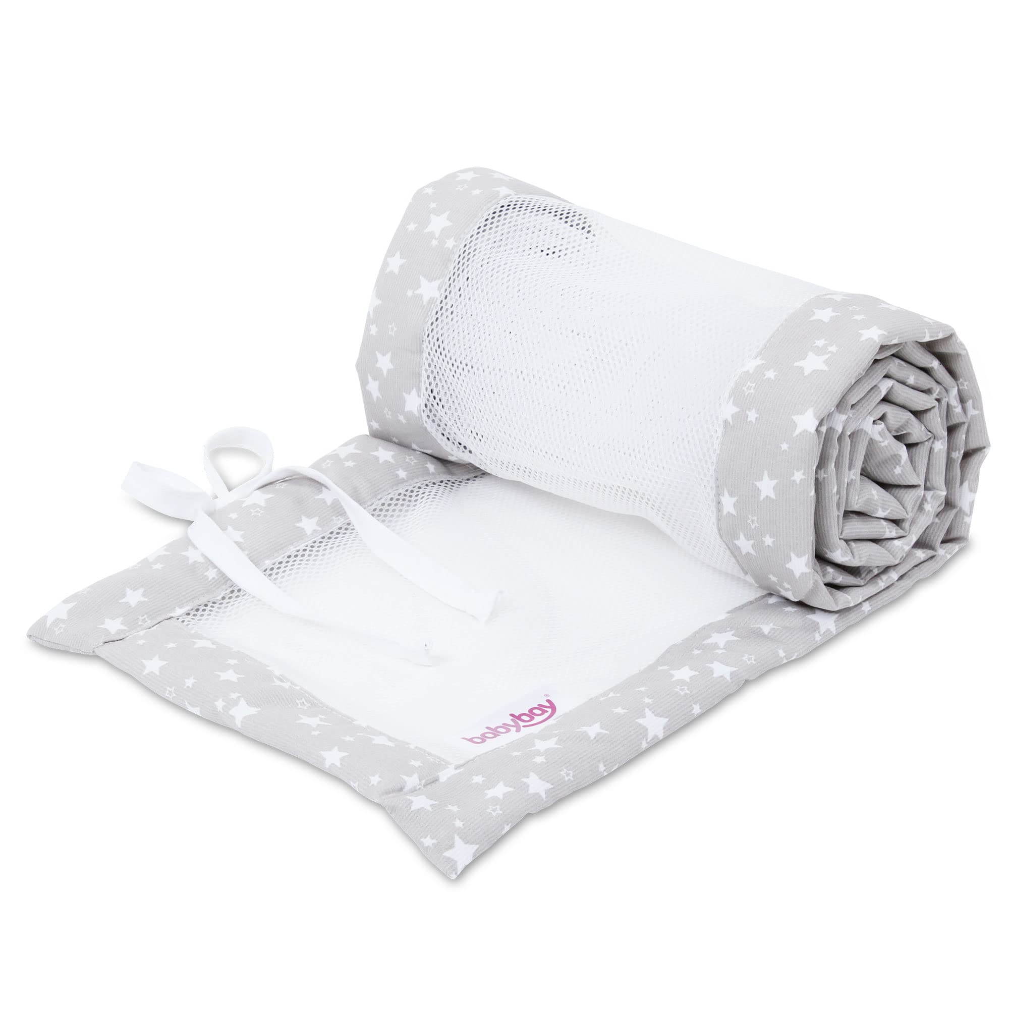 babybay babynest Mesh-Piqué Suitable for Model Original, Pearl Grey Stars White