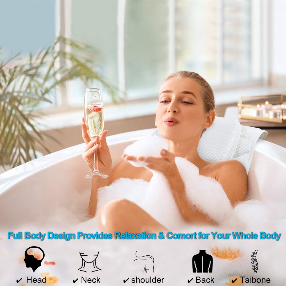 Full Body Bath Pillow, Bath Pillows for tub with Mesh Washing Bag & 17 Non-Slip Suction Cups, Spa Bathtub Pillow for Head Neck Shoulder and Back Support - 3D Air Mesh & Quick Drying : Beauty