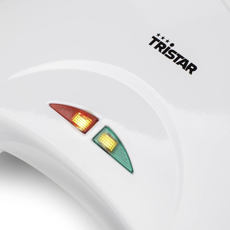 Tristar SA-3050 Máquina de grelha sanduíche com placas de grelha, tamanho compacto com compartimento de cabos, 750 W de potência, revestimento antiaderente, cor branca