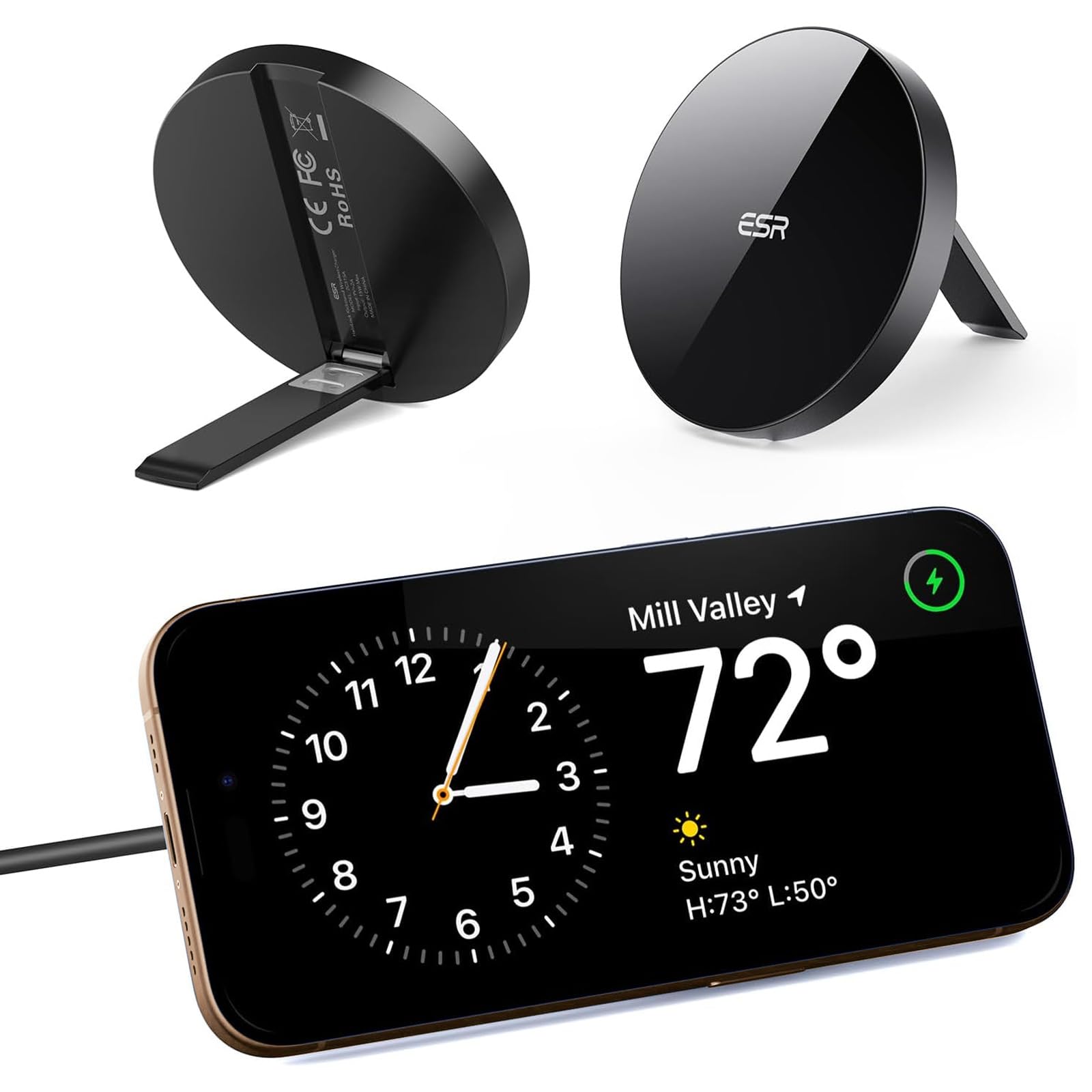 Photo 1 of ESR for Magsafe Charger with Kickstand, iPhone Wireless Charger, Charging Pad for iPhone 16/15/14/13/12, AirPods 4/3/Pro/Pro 2, Galaxy S25 Strong Magnetic Charger Pad with 5 ft Removable Cable,Black