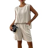 Women's 2 Piece Outfits Linen Tank Tops and High Waisted Shorts Suits Loose Casual Summer Two Piece Sets