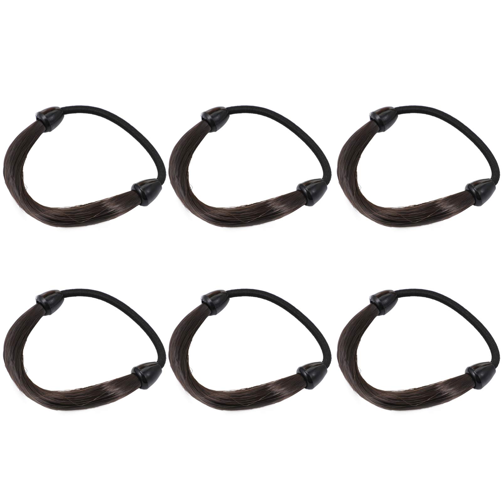 6pcs Wig Hair Elastic Rope Ring Ponytail Holder Hair Ties Synthetic Wig Hair Scrunchies Band Hair Ties Holders Headdress for Women Girls Natural Black