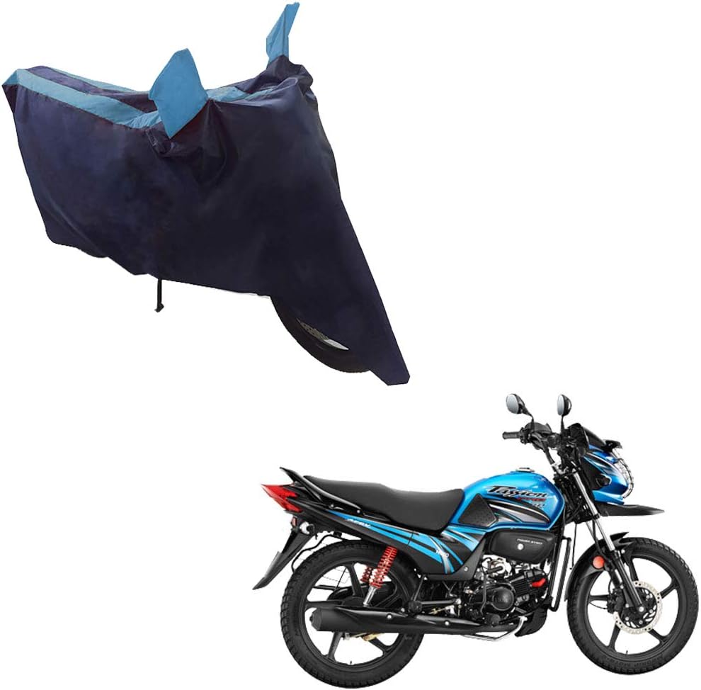 MotoTrance ARC Aqua Bike Cover - Hero Passion Pro TR | With Storage Bag | Water Resistant | Dust and Heat Protection | Stripe Design | PU Taffeta | Mirror Pockets | 5-Thread Interlock Stitching | Motorcycle Cover | Stylish Bike Accessories (Aqua)