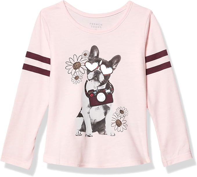 French Toast Girls' Long Sleeve Embellished Graphic Tee, Ballerina, L (10/12)