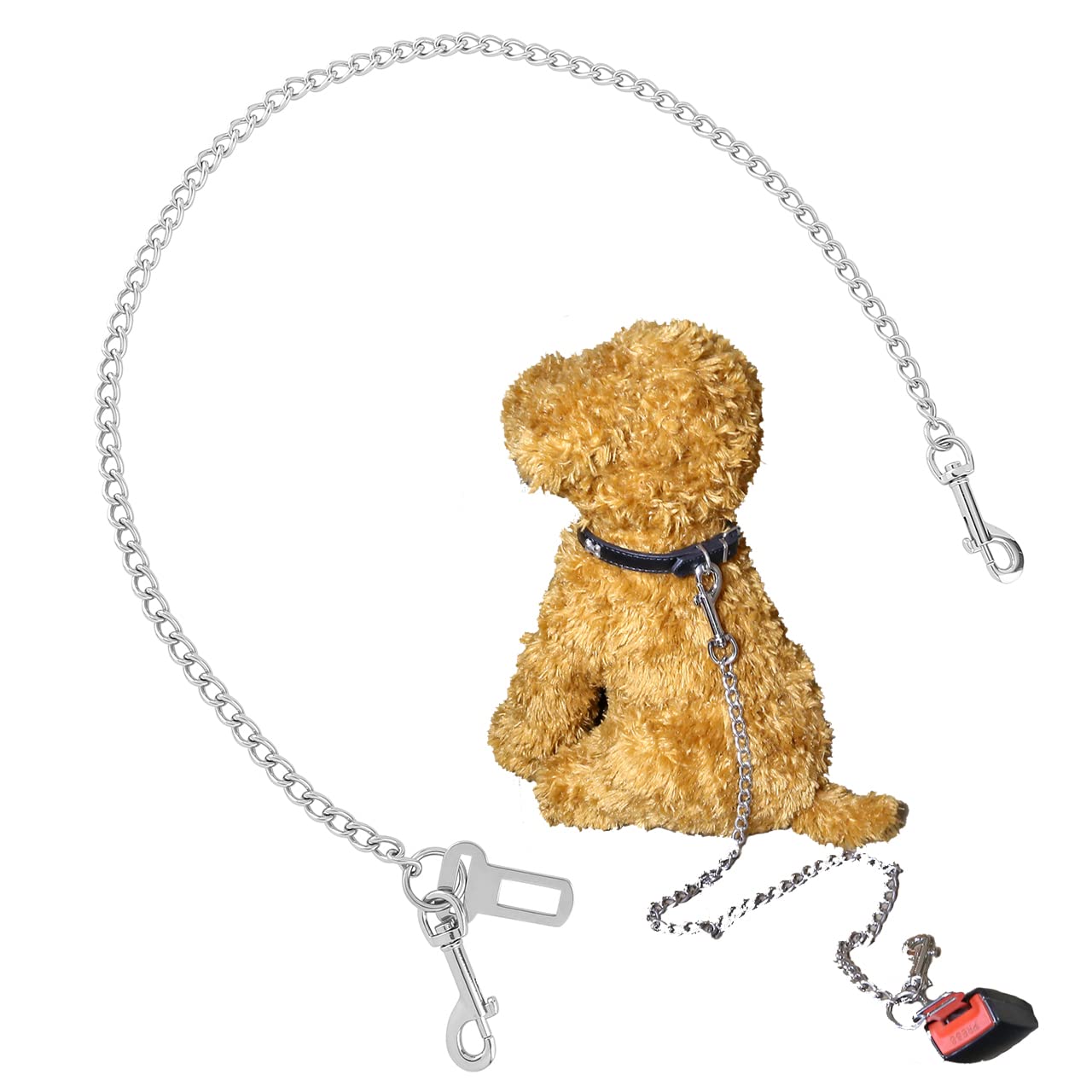 Mogokoyo Stainless Steel No chew Dog Car Seat Belt, Pet Vehicle Safety Restraint Tether, Heavy Duty Big Canine Dog Car Leash Strap with Double Clip and Latch Attachment-20 Inch