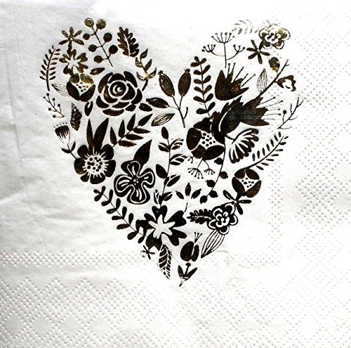 c.r. gIBSON Set of 40 Cocktail Beverage Napkins - Gold Foil Floral Heart ;#G344T3486G 34BG82G107880