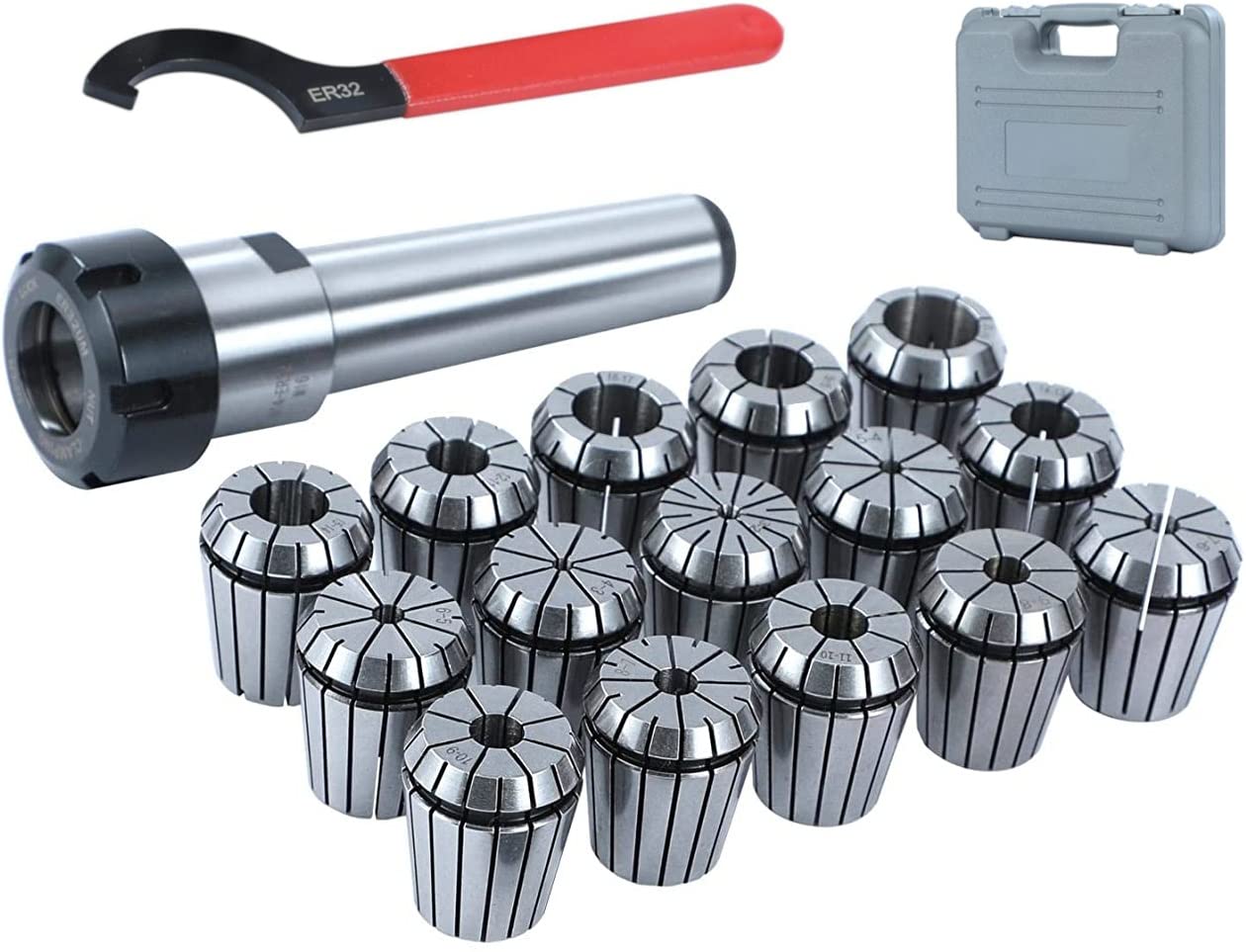 KATSU ER32 MT4 Spring Collet Set 15 Pieces 3-20mm Gripping Range Precision Router Collet Chuck Extension Adapter for CNC Workholding Engraving Machine and Milling Lathe Tool 11023044