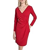 DKNY Women's Long Sleeve Surplice Neck Scuba Crepe Faux Wrap with Double D Metal Hardware Mini Dress