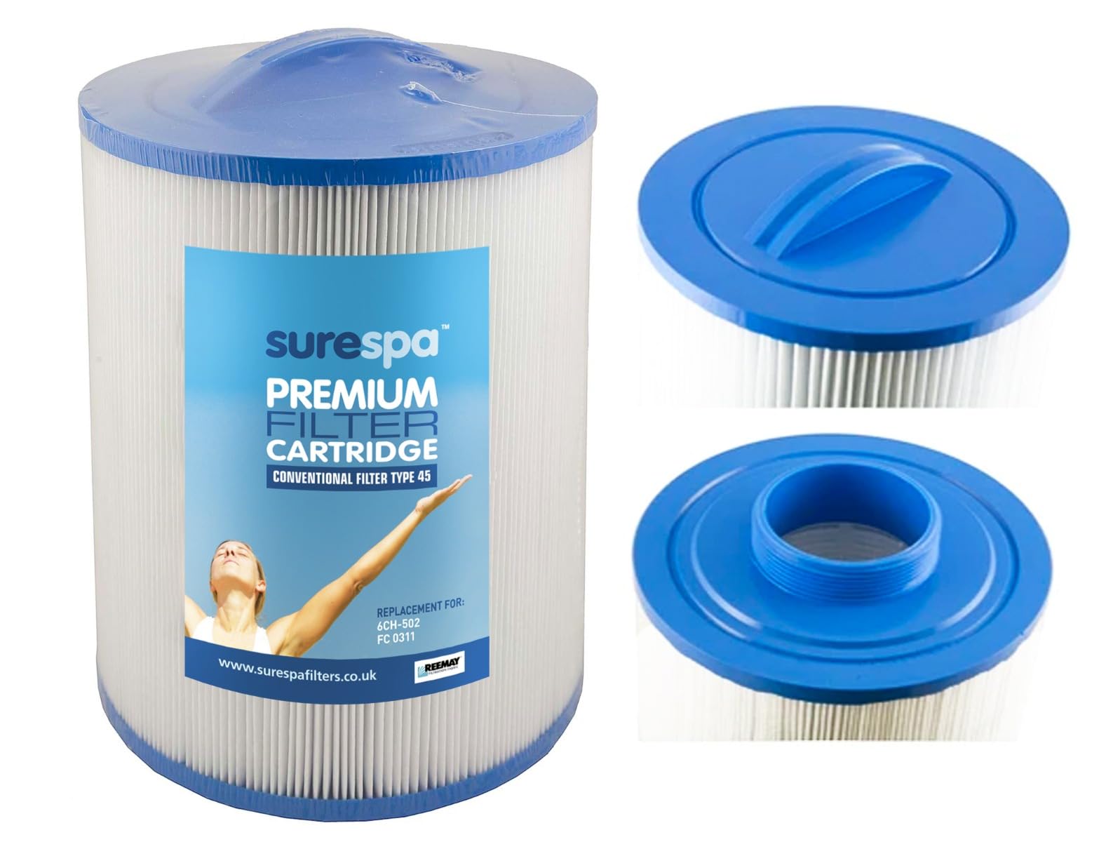 Surespa Hot Tub Filter - Replaces Unicel 56CH-502, Pleatco PAS50SV, SC720, Darlly 60506, Magnum AR50 50 sq ft Hot Tub Filter Type 45 for Artesian Spas