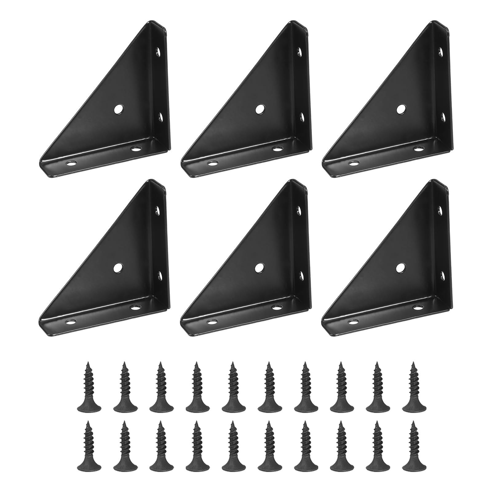 PATIKIL Corner Braces 2.6 x 2.6 Inch, 6 Pieces Triangle Shelf Bracket Joint Right Angle Bracket Cold Rolled Steel Braces Joining Support with Screws for Desk Bed Edge, Black