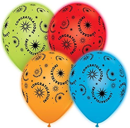 Pioneer National Latex Qualatex Q-Lite LED Light up Latex Party Pack Congratulations (24 Balloons) Supplies, Assorted, 10"