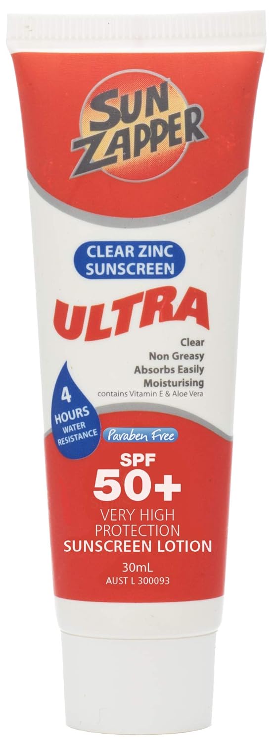 Sun Zapper Clear Zinc Oxide Sunscreen - Ultra SPF 50+ UVA UVB Paraben Free - Very High Sun Protection Sunscreen/Sunblock for Face & Body Shield. Adults, Kids & Travel Size Tube. 30 ml, 1 oz.