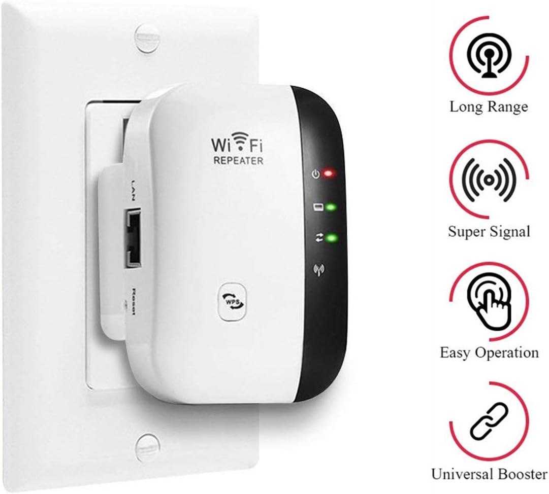 WiFi Range Extender Repeater, 300Mbps Wireless Router Signal Booster Amplifier Supports Repeater/AP, 2.4G Network with Integrated Antennas LAN Port