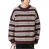 POHADON Mens Y2k Striped Sweater Vintage Aesthetic Grandpa Knitted Pullover Tops Long Sleeve Crewneck Women Grunge Clothes
