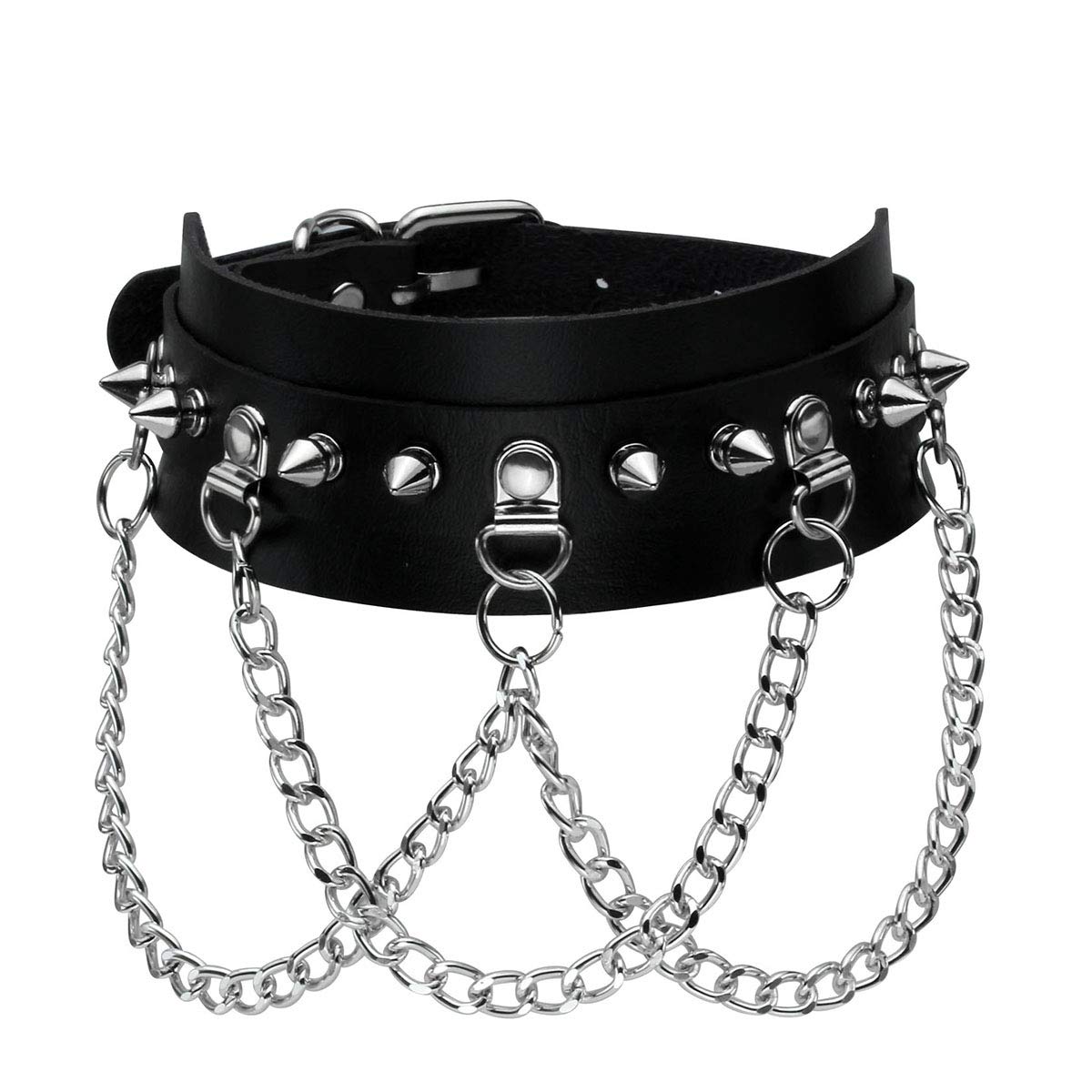 Eigso Black Punk Choker O-Ring Vintage Retro Style Spike Rivet Collar Necklace Hoop Chains for Women