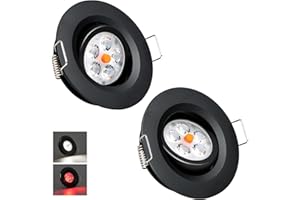 Acegoo Swivel RV Recessed Puck Light 12V LED Interior, 36 Beam Angle Vertical 70 Adjustment, Full Aluminum Downlights, 3'' Inbuilt Dimmer Switch & Red Nightlight (Black/5000K 2Pcs)
