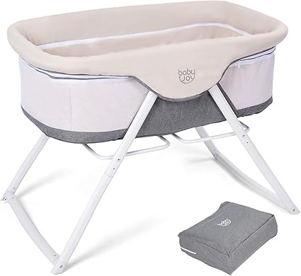 Goplus Berceau Bébéberceau Pliablelit Bébéavec Un Sac Et Matelas Rembourée 94x56x70cm Beige Gris
