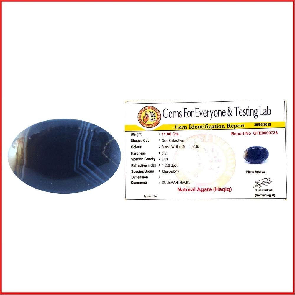 11.08 Carat Sulemani Hakik Stone Certified Balck Color Akik Gemstone Oval Shape for Unisex