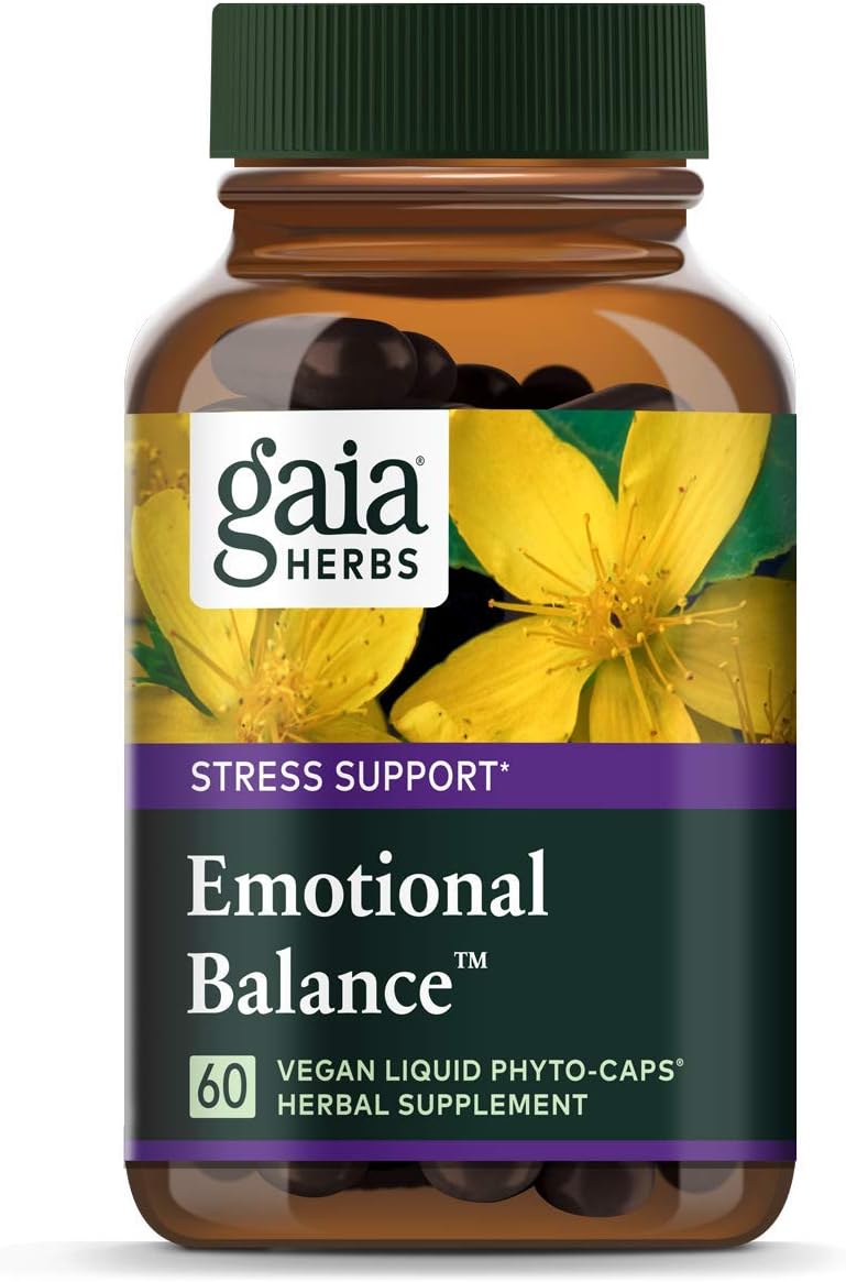 Gaia Herbs Emotional Balance Liquid Capsules, Plant-Based Mood Support Supplement, Promotes A Positive Mood with St. John’s Wort, Ginkgo Biloba, Gotu Kola & Rosemary, 60 Count