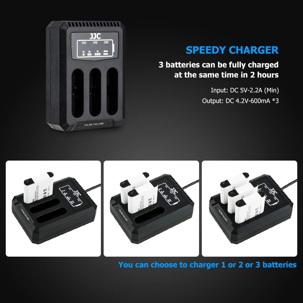 JJC USB Triple Camera Battery Charger Adapter for Ricoh DB-110 Battery on GRIII for Olympus LI-90B Battery Camera Battery Chargers - Image 5