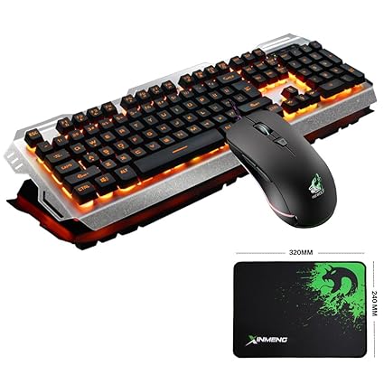 Lexonelec Keyboard Mouse Combo Gamer Wired 104 Keys Orange Led