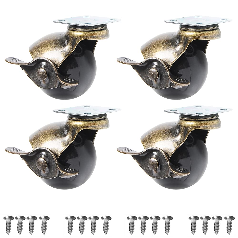 VOANZO 4 Pack 2 Inch Ball Caster Wheel 360 Degree Antique Brass Top Plate Casters for Furniture Cabinets Wheelchairs