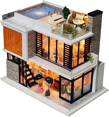 Amazon Com Diy Wooden Miniature Dollhouse Kit With Doll Music
