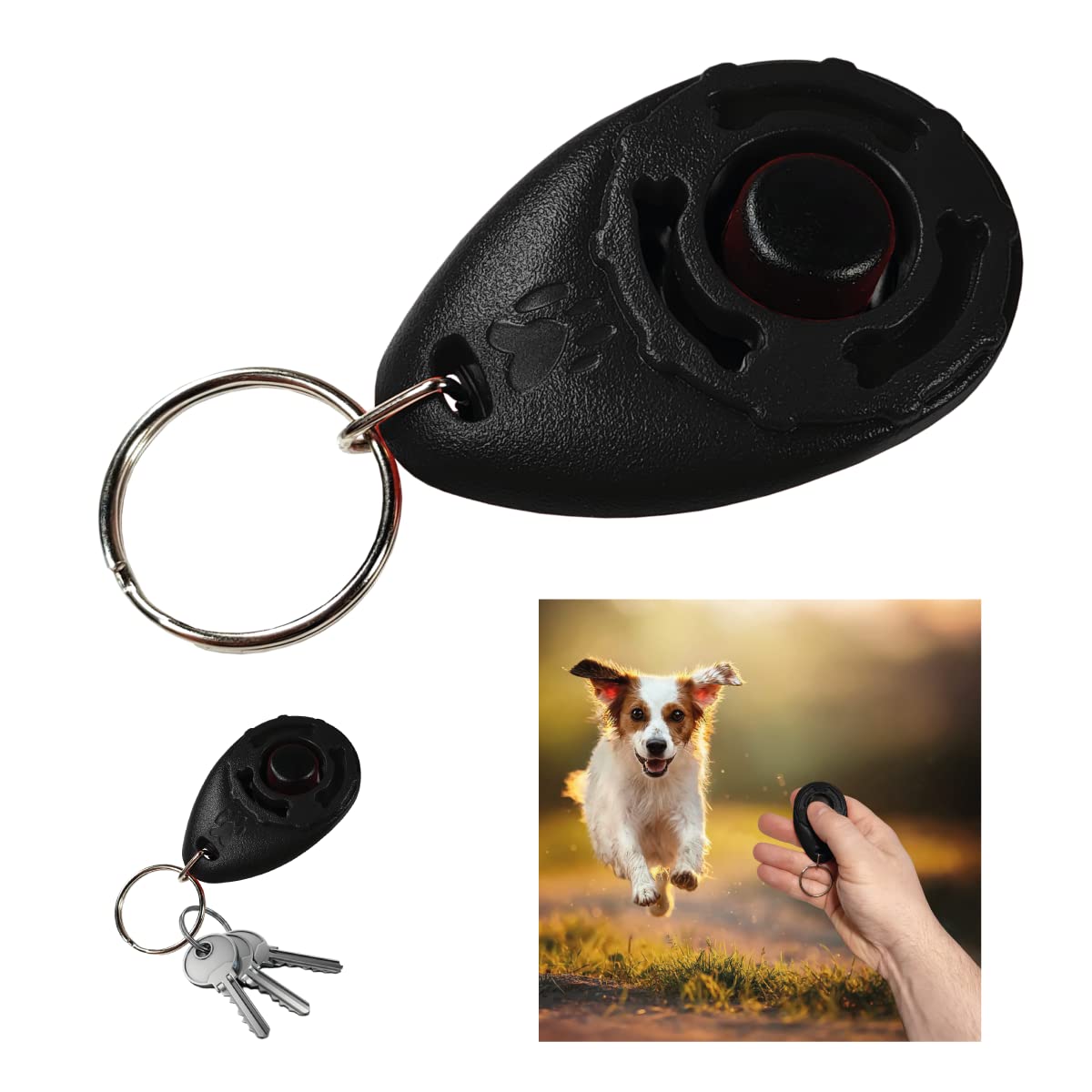 Powersell srls Clicker for Dogs with Keychain, Training and Training, Dog Training - Dog, Cat, Horse - Easy Grip, Train Proper Behavior (Black)