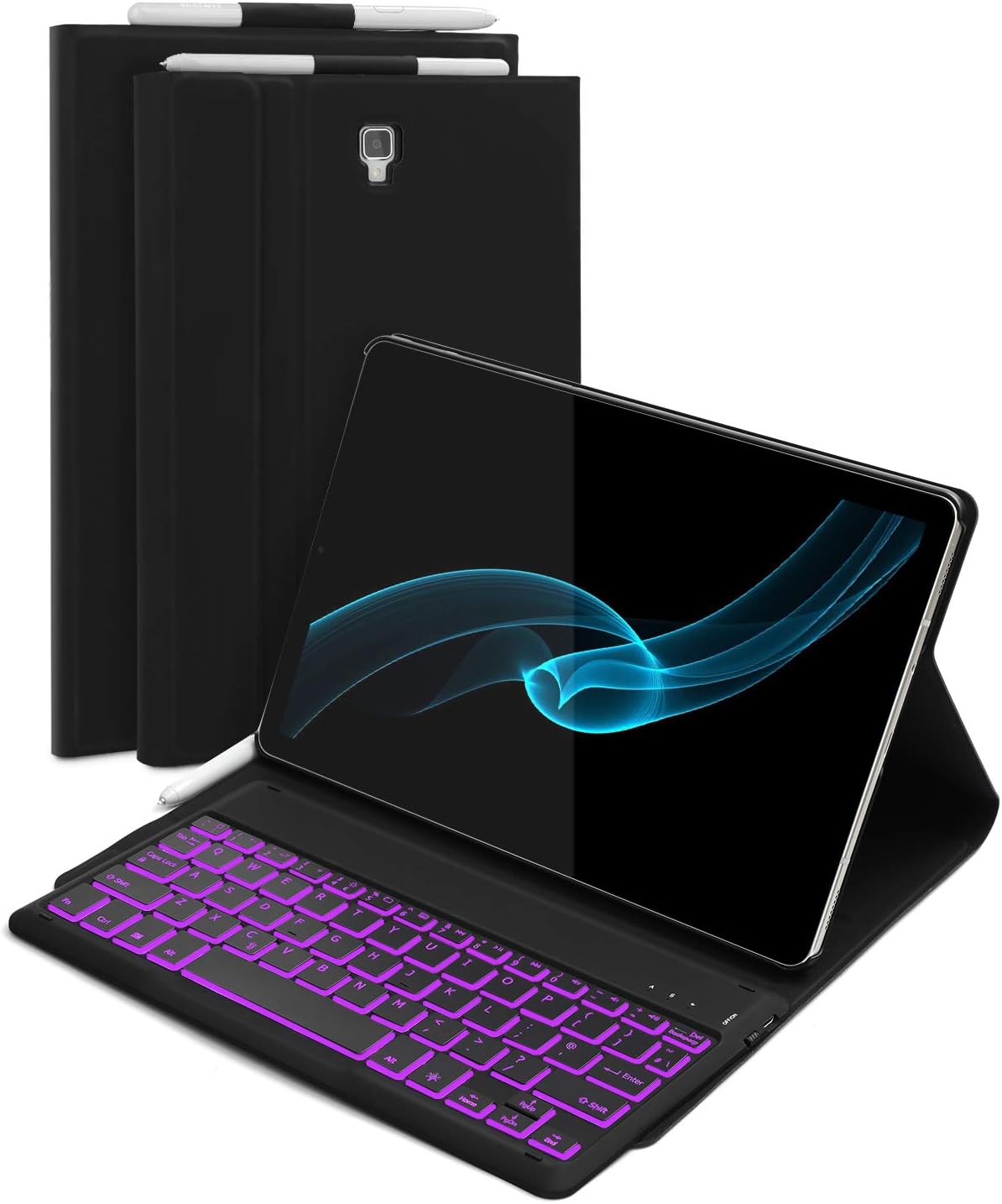 Backlit Samsung Galaxy Tab S4 10.5 Keyboard Case, Backlit UK Layout Keyboard - 7 Color Backlit Wireless Keyboard with Ultra Slim PU Leather Cover for Galaxy Tab S4 10.5 SM-T830/T835 Tablet, Black