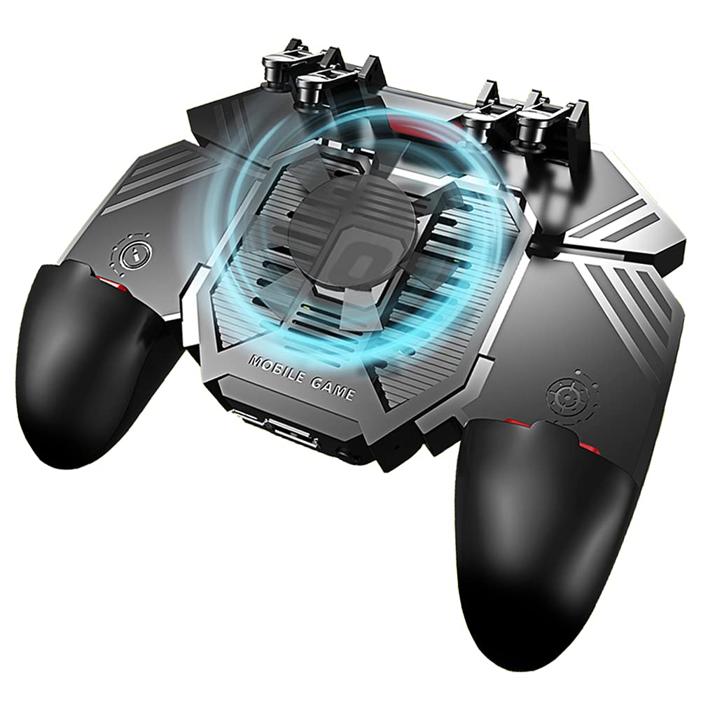 Ozkak Mobile Game Controller Universal Phone Triggers One-piece Gamepad Clutch Grip Joystick 6 fingers L1R1 for Smartphone width from 7 to 9.5 CM (With fan)