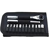 Prestacycle T-Handle Ratchet Wallet Kit – Compact 3-Way Ratchet Tool Kit with 12 Bike-Specific 1/4” Hex Bits, Bicycle, Extens
