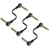 Rock Stock Guitar Flat Patch Cables (Pack of 3) - 4 Inch S-Shape Ultra-Thin | Right-Angle Guitar Pedal Patch Cables, Black with Durable Gold Plated Connectors, Maximize Pedalboard Space