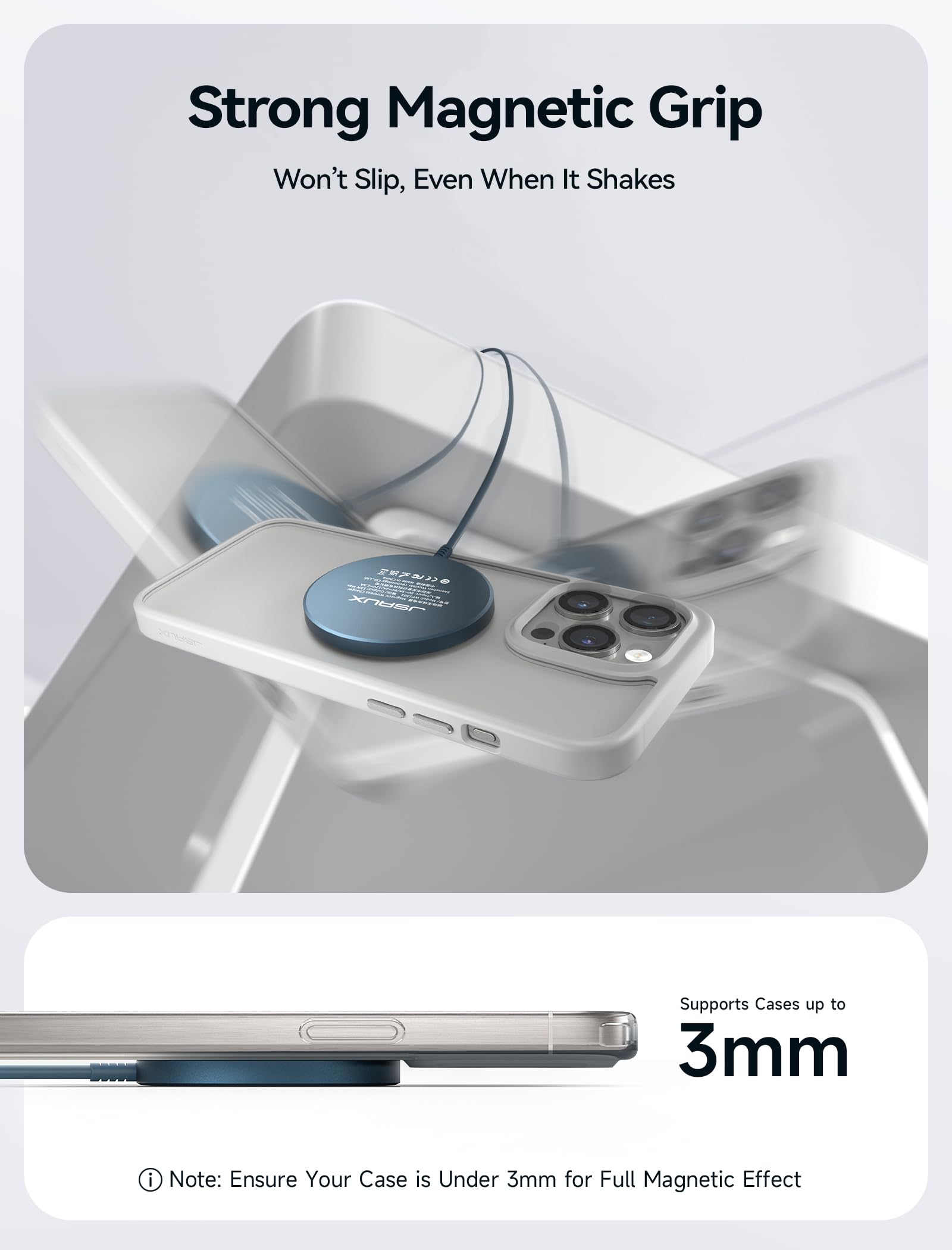 JSAUX Charger for iPhone 17 Magsafe Wireless Charging, Compatible with iPhone 17 Air Pro Max/16/15/14/13/12 Series, Magnetic Mag Safe Charging Pad, Aluminum Alloy, USB & USB C Dual Ports - Blue