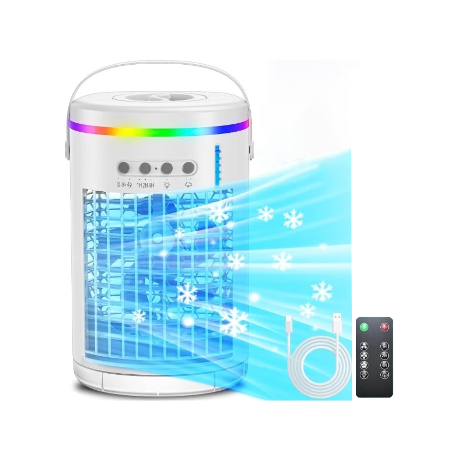 Photo 1 of Portable Air Conditioner,3-IN-1 Evaporative Personal Mini Air Cooling Fan with Remote,1400ml Water Tank,Night Light,3 Speed Humidify 1-4H Timer Air Cooler Fan (Blue)