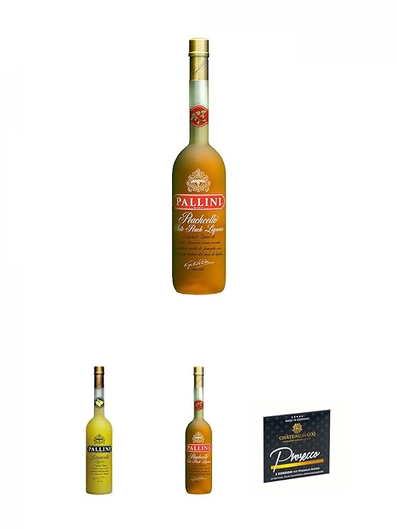 Pallini Peachello aus Italien 0,7 Liter + Pallini Limoncello aus Italien 0,7 Liter + Pallini Peachello aus Italien 0,7 Liter + Chateau du COQ Prosecco Kondom 1er