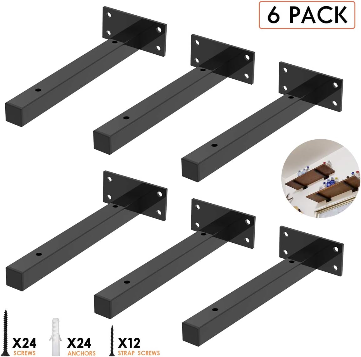 Floating Shelf Brackets 8 Inch, Heavy Duty Shelving Brackets Wall Mounted Metal Supports Industrial with Screws & Anchors, Hardware Brace for DIY Home Décor/Storage/Farmhouse: Kitchen & Dining