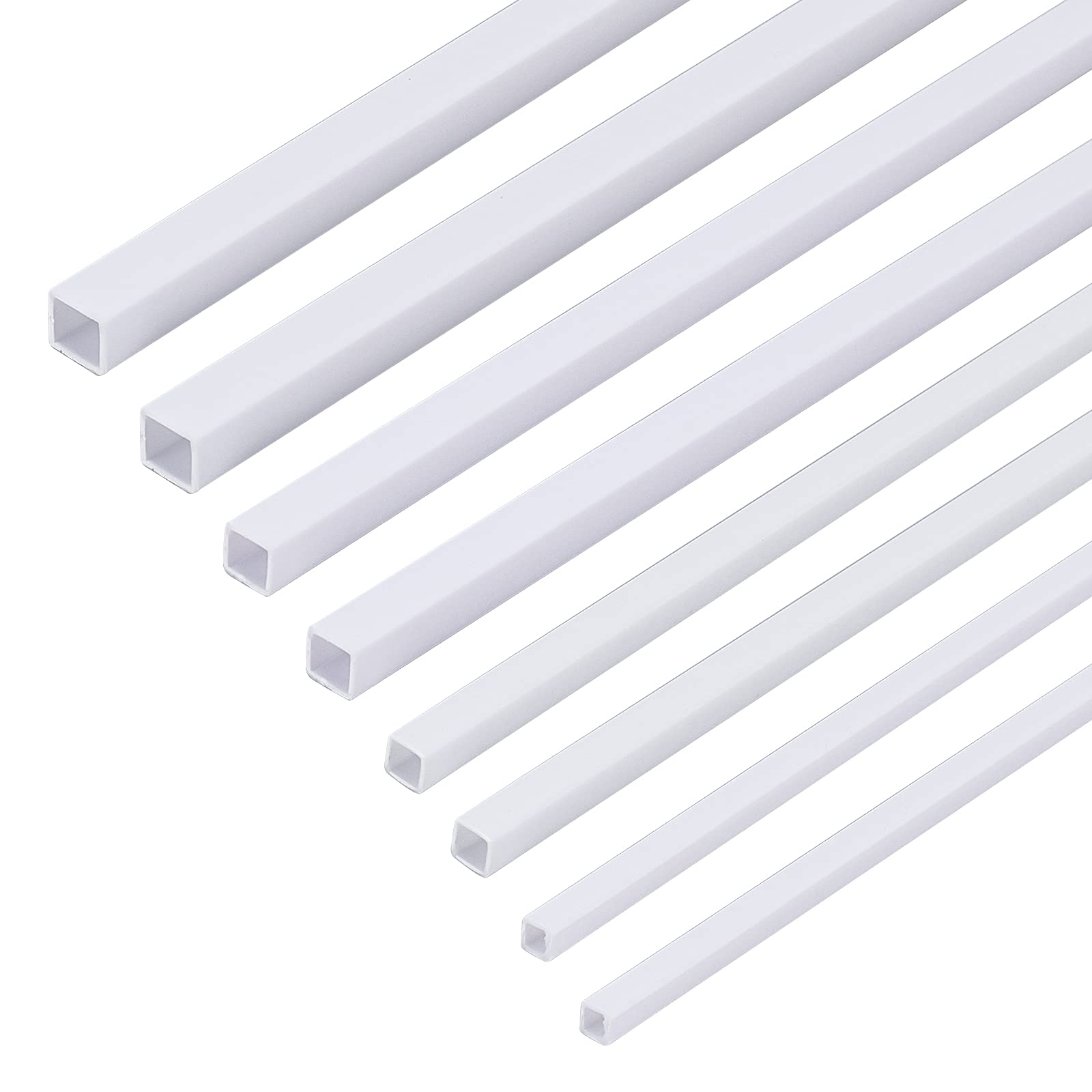 OLYCRAFT 40pcs 4 Size ABS Plastic Tube 3/4/5/6mm White ABS Plastic Tube Hollow Square Bar Rods for DIY Sand Table Architectural Model Making