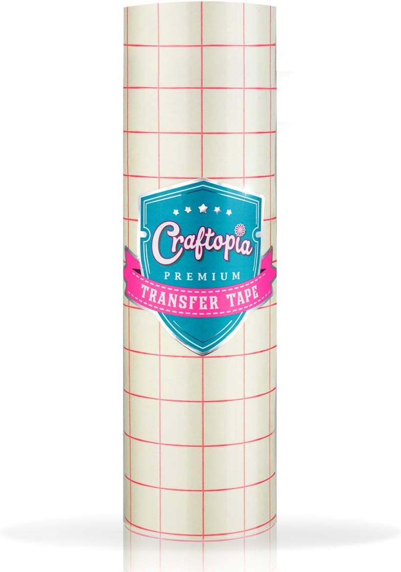 Craftopia Vinyl Transfer Paper Tape roll 12 inch x 8 feet Clear, red Alignment Grid Application Tape for cricut Cameo Silhouette self Adhesive oracal for Signs Crafts Decals Medium to high tack